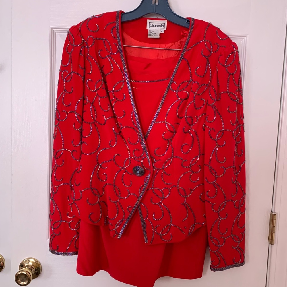 ✨  80’s beaded two piece red suit